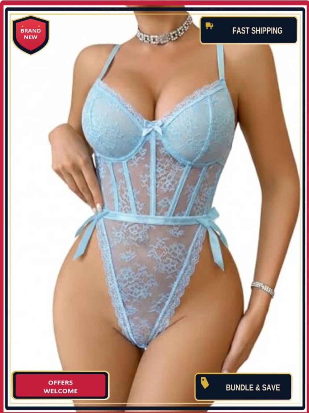 Lace Teddy Bodysuit with Satin Side Bow